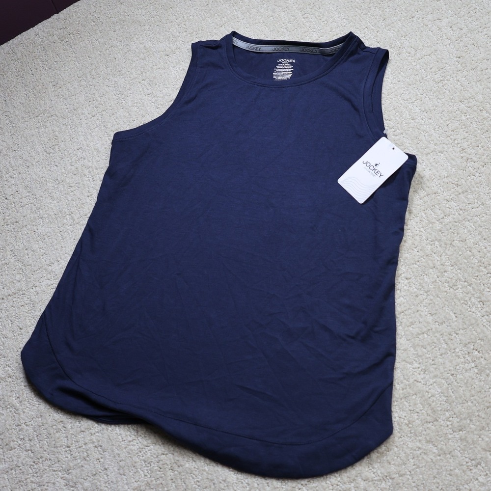 Jockey EverActive Womens Navy Blue Tank Top Crew Neck Curved Hem M T2090